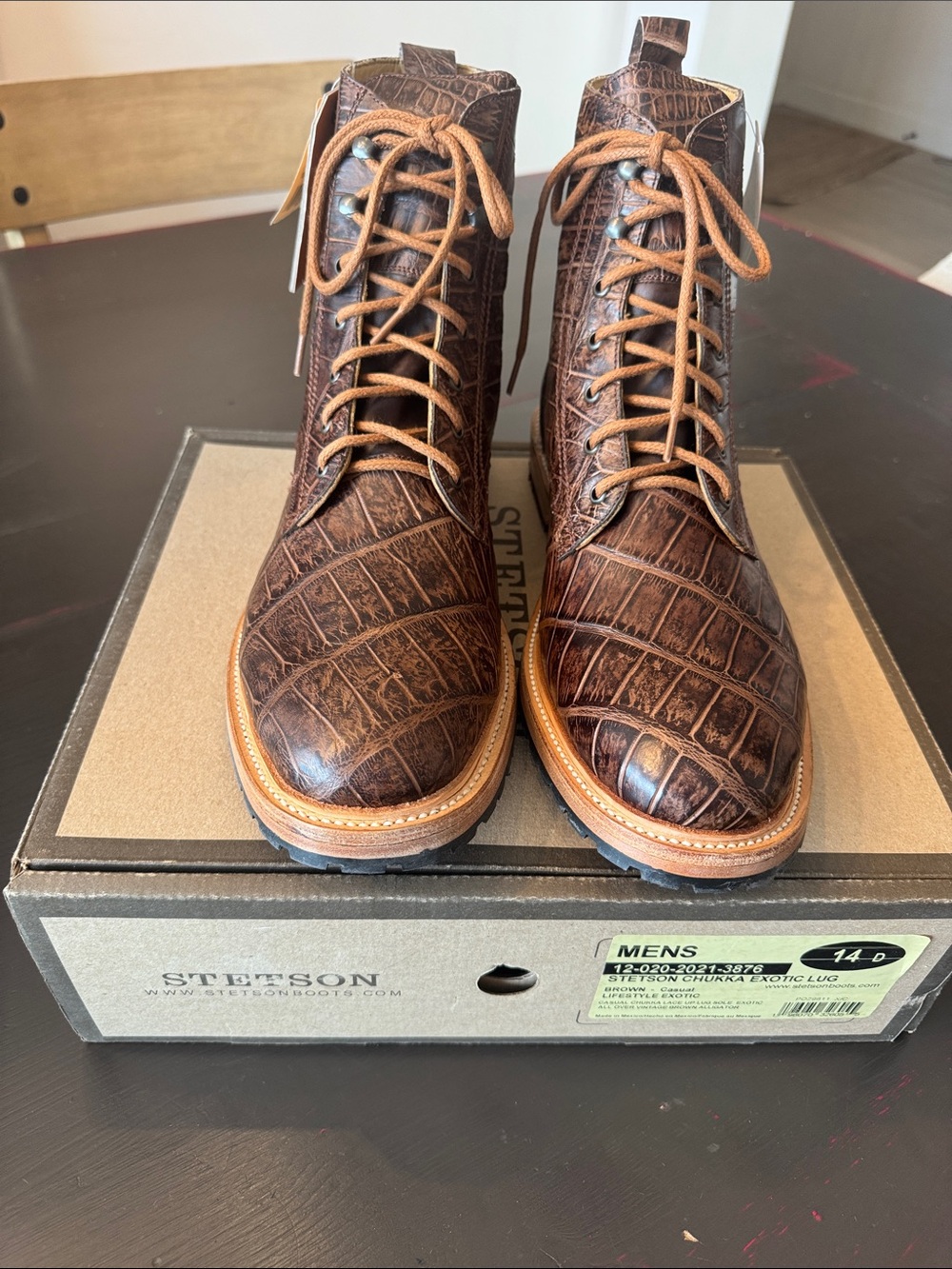 Stetson Men's Brown Alligator Lace-Up Chukka Boots